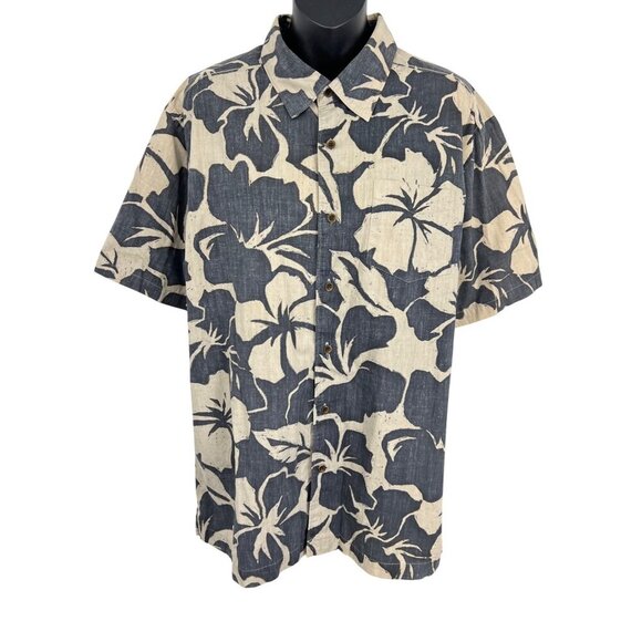 Quiksilver Mens Hawaiian Short Sleeve Button-Up Shirt Size Large L Gray Collar - Picture 1 of 10